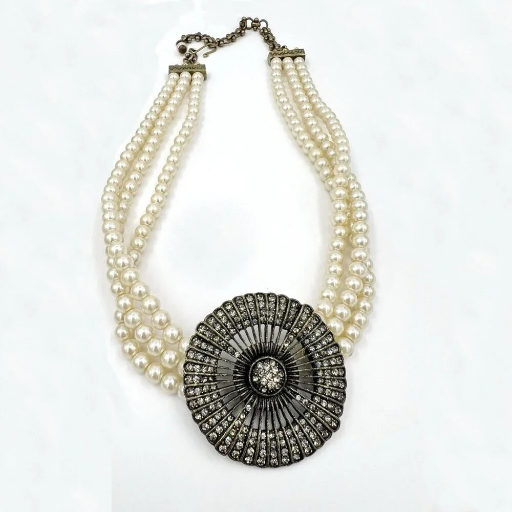 Heidi Daus Faux Pearl & Swarovski Crystal Necklace + Bracelet Set PERFECT 32165